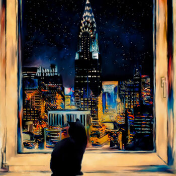 Arte digital titulada "Cat at the window" por Michele Poenicia, Obra de arte original, Pintura Digital