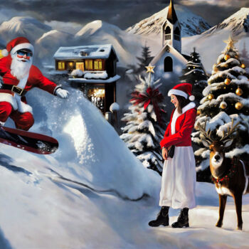 Digital Arts titled "Santa Claus snowboa…" by Michele Poenicia, Original Artwork, Digital Painting