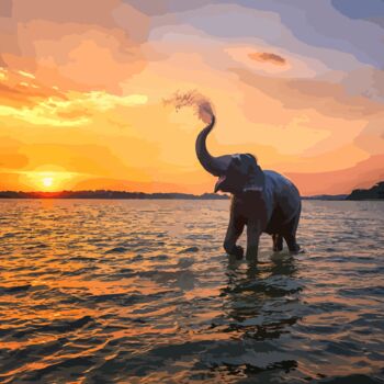 Цифровое искусство под названием "Elephant illustrati…" - Phoenix Arts, Подлинное произведение искусства, Цифровая живопись