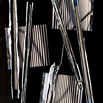 Коллажи под названием "Book spines on black" - Kevin C Lee, Подлинное произведение искусства, Коллажи Установлен на картон