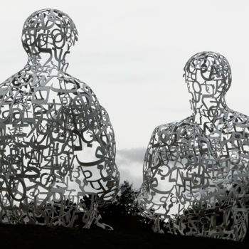 Skulptur mit dem Titel "Facing each other,…" von Kevin C Lee, Original-Kunstwerk, Metalle
