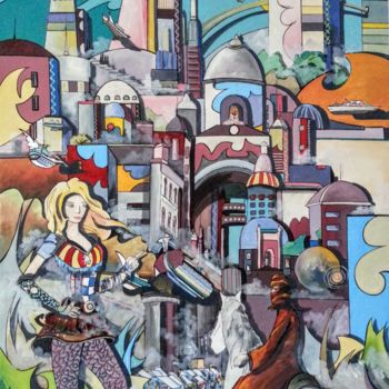 Painting titled "carlotina town" by Philippe Sidot Et Charlotte Carsin, Original Artwork