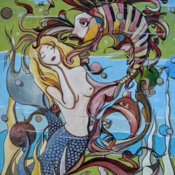 Painting titled "la sirene et le cha…" by Philippe Sidot Et Charlotte Carsin, Original Artwork