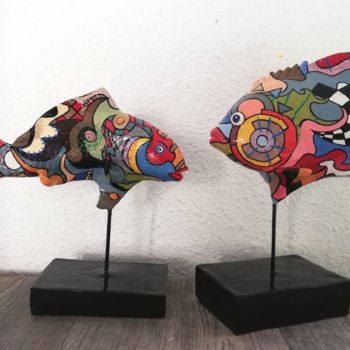 "Poissons" başlıklı Heykel Philippe Sidot Et Charlotte Carsin tarafından, Orijinal sanat, Rezine