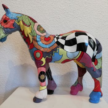 "Grand cheval carrea…" başlıklı Heykel Philippe Sidot Et Charlotte Carsin tarafından, Orijinal sanat, Petrol