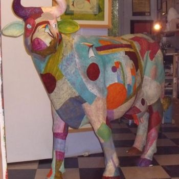 Escultura intitulada "Sidonie,la vache au…" por Philippe Sidot Et Charlotte Carsin, Obras de arte originais