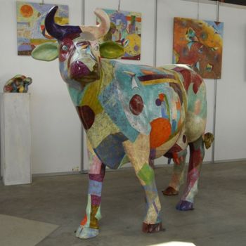 Escultura intitulada "Sidonie la vache co…" por Philippe Sidot Et Charlotte Carsin, Obras de arte originais