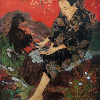 Pittura intitolato "Nail time" da Phuong.C Nguyen, Opera d'arte originale, Lacca