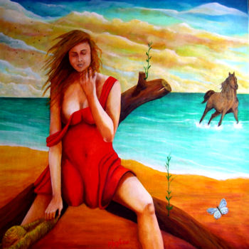 Peinture intitulée "la-gardienne-de-l'i…" par Phybra, Œuvre d'art originale, Huile