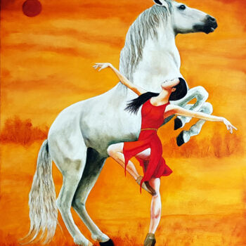 Картина под названием "Lancer de lune par…" - Phybra, Подлинное произведение искусства, Масло