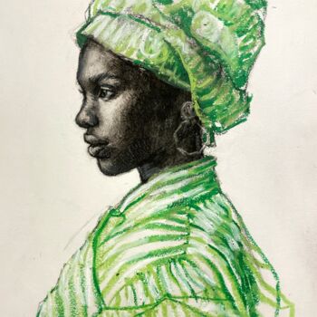 Desenho intitulada "Portrait de femme" por Pia D’Hautefeuille, Obras de arte originais, Carvão