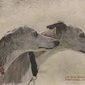 Digital Arts titled "Les deux lévriers" by Pia De Panicis, Original Artwork, Digital Painting