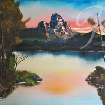 Painting titled "Quiet sunset in the…" by Pia Resch, Original Artwork, Oil