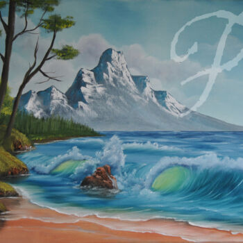 Painting titled "Sea-Mountain compos…" by Pia Resch, Original Artwork, Oil