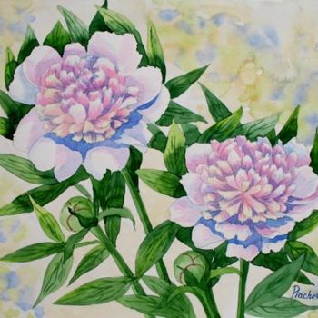 제목이 "Two Peonies."인 미술작품 Natalia Piacheva로, 원작, 기름