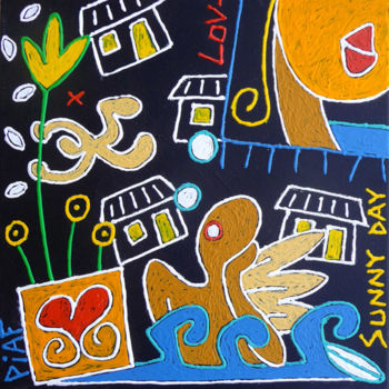 Peinture intitulée "sunny-day-30x30cm.j…" par Piaf, Œuvre d'art originale