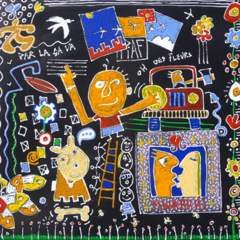 Peinture intitulée "par-la-ca-va-40x40c…" par Piaf, Œuvre d'art originale