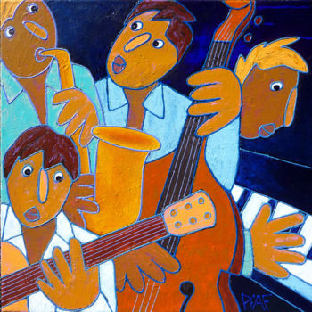 Peinture intitulée "blue-quartet-50x50c…" par Piaf, Œuvre d'art originale