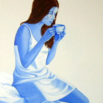 Painting titled "Petit matin bleu" by Philippe Piana, Original Artwork, Oil