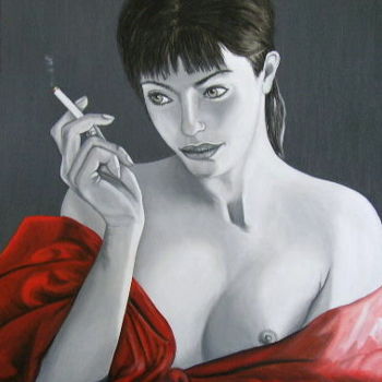 Painting titled "Fumeuse pensive" by Philippe Piana, Original Artwork, Oil