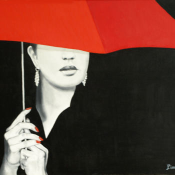 Pintura intitulada "Le parapluie rouge" por Philippe Piana, Obras de arte originais, Óleo
