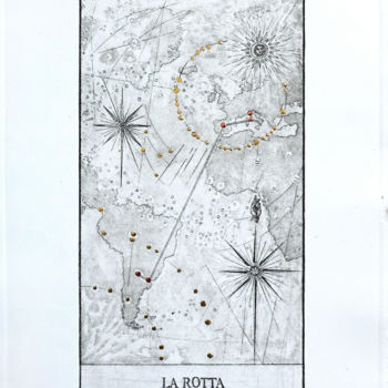 "La Rotta" başlıklı Baskıresim Pia Nicotra tarafından, Orijinal sanat, Oyma baskı 