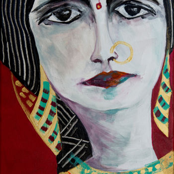 Peinture intitulée "L'Indienne aux bijo…" par Véronique Piaser-Moyen, Œuvre d'art originale, Acrylique Monté sur Châssis en…