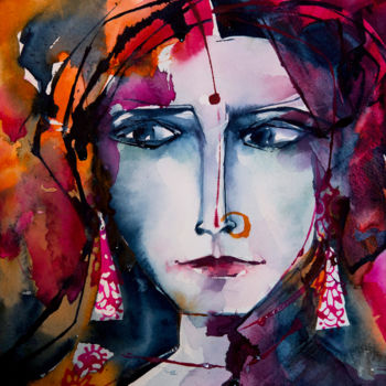 Malarstwo zatytułowany „Déclinaison Indienn…” autorstwa Véronique Piaser-Moyen, Oryginalna praca, Akwarela
