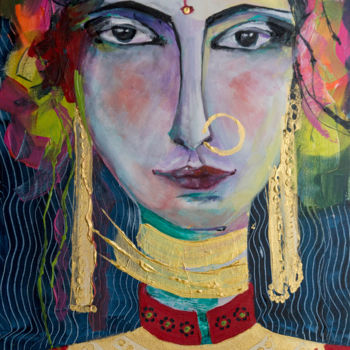 Painting titled "Durga la guerrière" by Véronique Piaser-Moyen, Original Artwork, Acrylic Mounted on Wood Stretcher frame