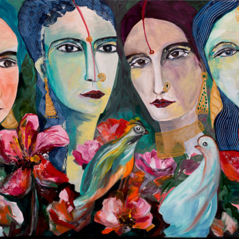 Pittura intitolato "Les quatre soeurs" da Véronique Piaser-Moyen, Opera d'arte originale, Acrilico
