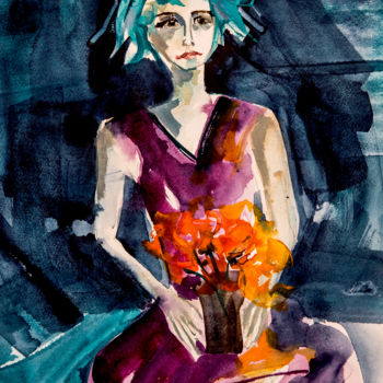 Peinture intitulée "Femme blues 03" par Véronique Piaser-Moyen, Œuvre d'art originale, Aquarelle