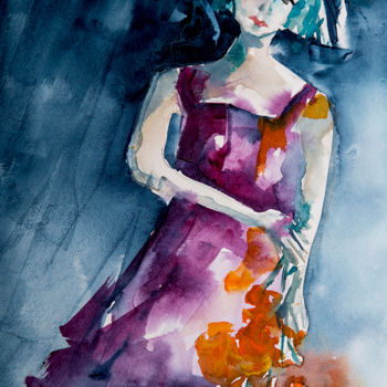 Pintura titulada "Femme blues 04" por Véronique Piaser-Moyen, Obra de arte original, Acuarela