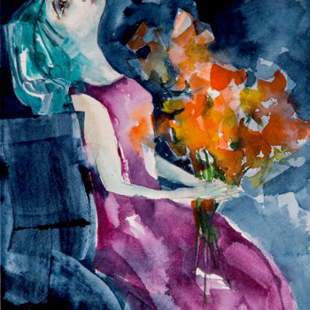Peinture intitulée "Femme blues-06" par Véronique Piaser-Moyen, Œuvre d'art originale, Aquarelle