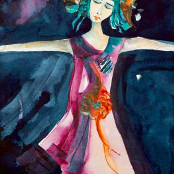 「Femmes Blues 08」というタイトルの絵画 Véronique Piaser-Moyenによって, オリジナルのアートワーク, 水彩画