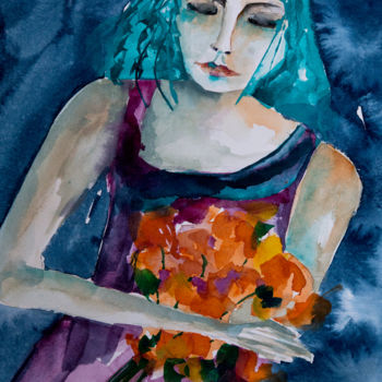 绘画 标题为“Femme blues 17” 由Véronique Piaser-Moyen, 原创艺术品, 水彩