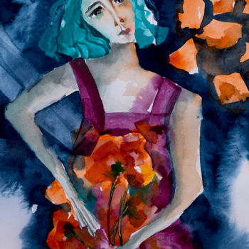 Pittura intitolato "Femme blues 18" da Véronique Piaser-Moyen, Opera d'arte originale, Acquarello