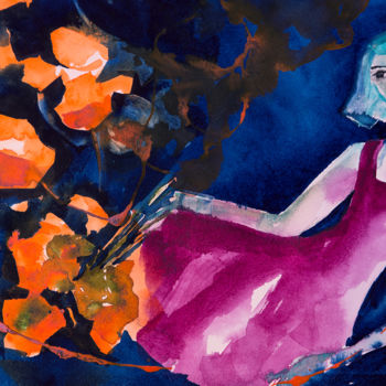 Peinture intitulée "Femme blues 20" par Véronique Piaser-Moyen, Œuvre d'art originale, Aquarelle