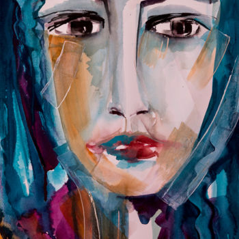 Painting titled "Femme 24" by Véronique Piaser-Moyen, Original Artwork, Watercolor Mounted on Wood Panel