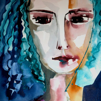 Ζωγραφική με τίτλο "Femme 25" από Véronique Piaser-Moyen, Αυθεντικά έργα τέχνης, Ακουαρέλα Τοποθετήθηκε στο Ξύλινο πάνελ