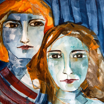 Schilderij getiteld "Les deux filles" door Véronique Piaser-Moyen, Origineel Kunstwerk, Aquarel
