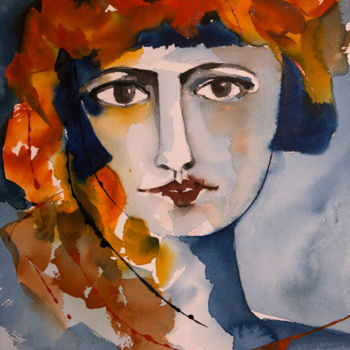 Painting titled "Carmen-02" by Véronique Piaser-Moyen, Original Artwork, Watercolor Mounted on Cardboard