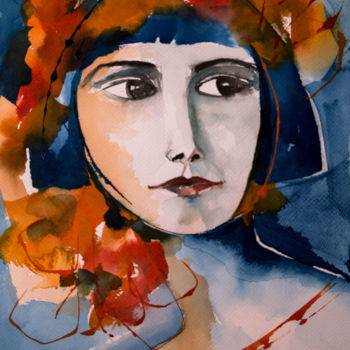 Malerei mit dem Titel "Carmen-04" von Véronique Piaser-Moyen, Original-Kunstwerk, Aquarell Auf Karton montiert