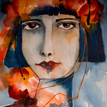 Painting titled "Carmen-05" by Véronique Piaser-Moyen, Original Artwork, Watercolor Mounted on Cardboard