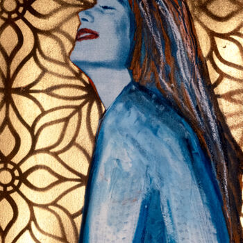 Painting titled "Madone bleue" by Véronique Piaser-Moyen, Original Artwork, Pastel