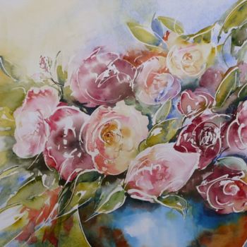 「Fragilité des roses」というタイトルの絵画 Véronique Piaser-Moyenによって, オリジナルのアートワーク, 水彩画