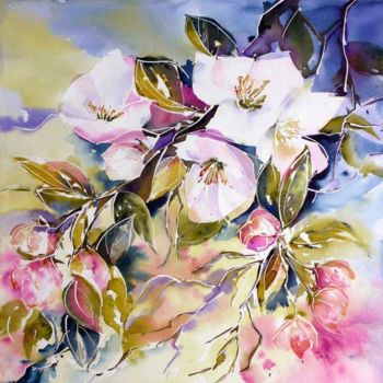 Peinture intitulée "Pommier en fleurs" par Véronique Piaser-Moyen, Œuvre d'art originale, Aquarelle