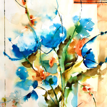 Картина под названием "Rhapsody in blue" - Véronique Piaser-Moyen, Подлинное произведение искусства, Акварель