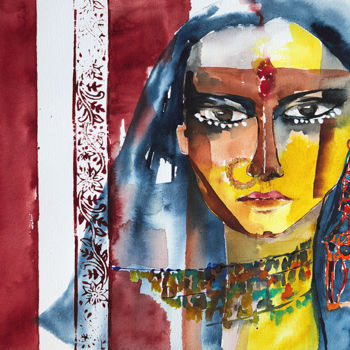 Peinture intitulée "Déesse Mangatha" par Véronique Piaser-Moyen, Œuvre d'art originale, Aquarelle