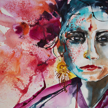 Pintura intitulada "Tara femme courage" por Véronique Piaser-Moyen, Obras de arte originais, Aquarela