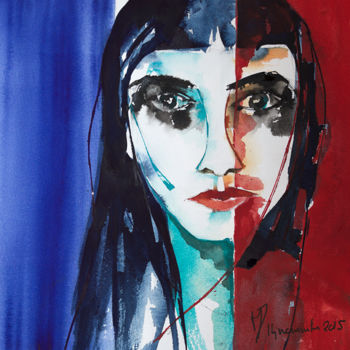 Malerei mit dem Titel "Prière pour Paris.…" von Véronique Piaser-Moyen, Original-Kunstwerk, Aquarell